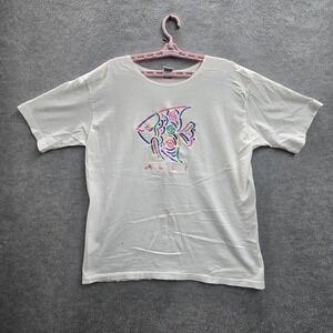 VINTAGE Crazy Shirt Hawaii Men Shirt L White‎ Embroidered Maui Fish 90s USA
